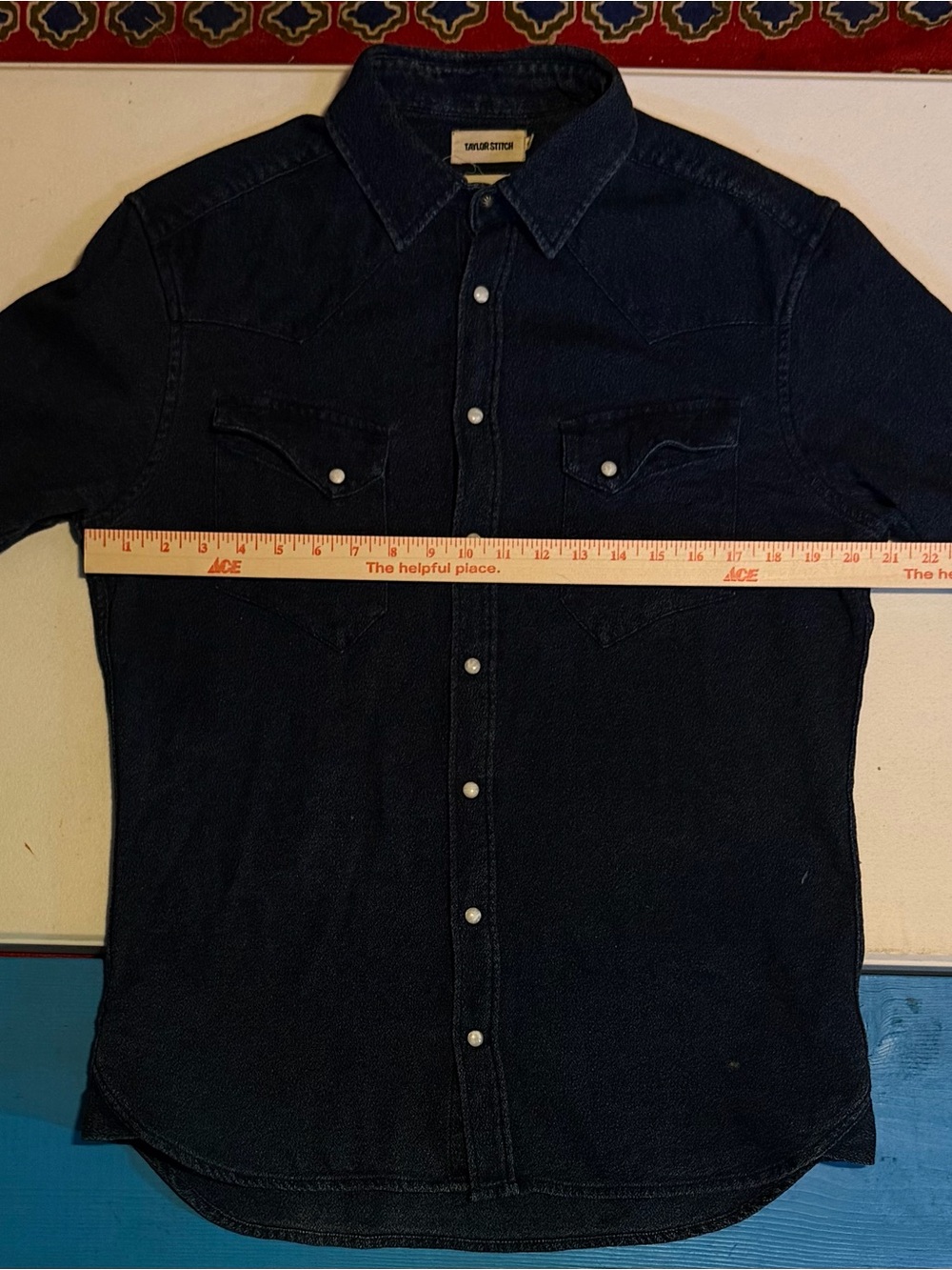 Taylor Stitch Western Shirt Indigo Jaspe Pearl Snap Men’s 40 Medium Navy